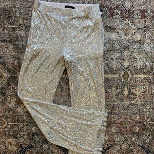 Forever 21 Champagne Color Sequin Flowy Pants (L)